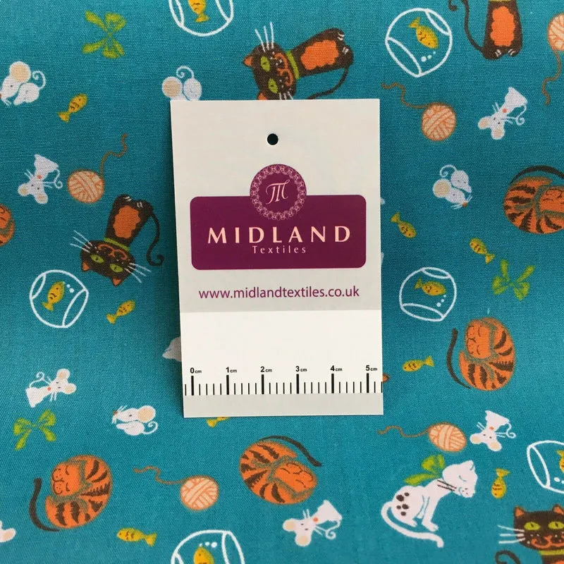 Cat and Mouse Poly Cotton Craft Fabric, 110 cm Wide, M1446