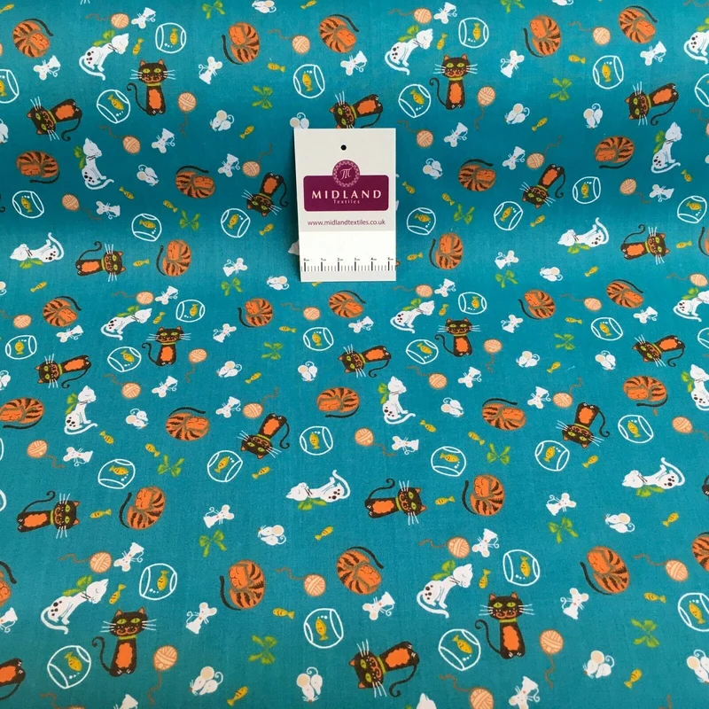 Cat and Mouse Poly Cotton Craft Fabric, 110 cm Wide, M1446
