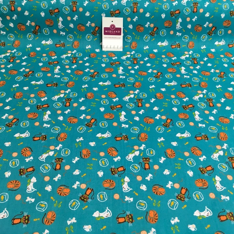 Cat and Mouse Poly Cotton Craft Fabric, 110 cm Wide, M1446
