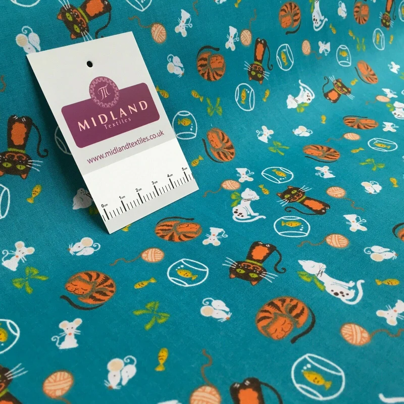 Cat and Mouse Poly Cotton Craft Fabric, 110 cm Wide, M1446
