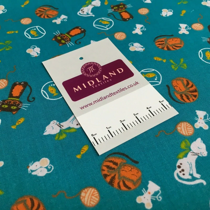 Cat and Mouse Poly Cotton Craft Fabric, 110 cm Wide, M1446