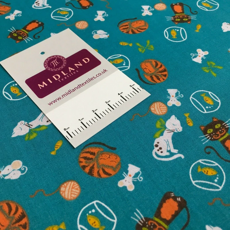 Cat and Mouse Poly Cotton Craft Fabric, 110 cm Wide, M1446