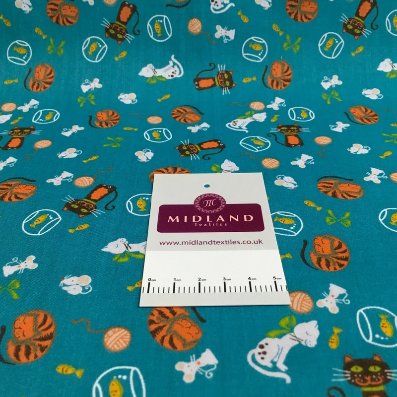 Cat and Mouse Poly Cotton Craft Fabric, 110 cm Wide, M1446