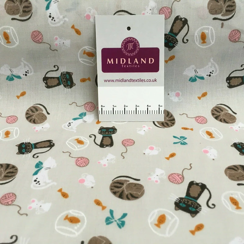 Cat and Mouse Poly Cotton Craft Fabric, 110 cm Wide, M1446