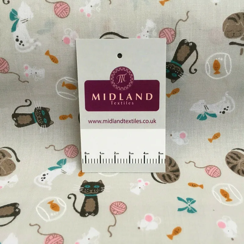 Cat and Mouse Poly Cotton Craft Fabric, 110 cm Wide, M1446