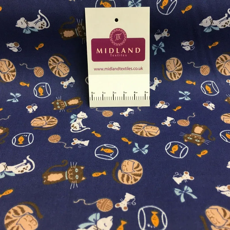 Cat and Mouse Poly Cotton Craft Fabric, 110 cm Wide, M1446