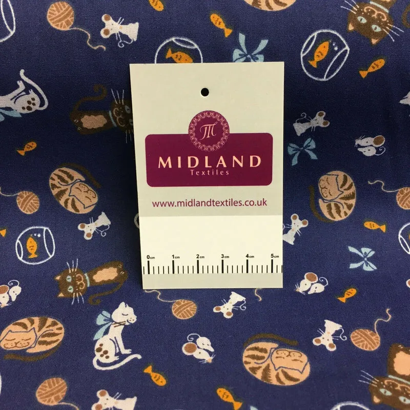 Cat and Mouse Poly Cotton Craft Fabric, 110 cm Wide, M1446