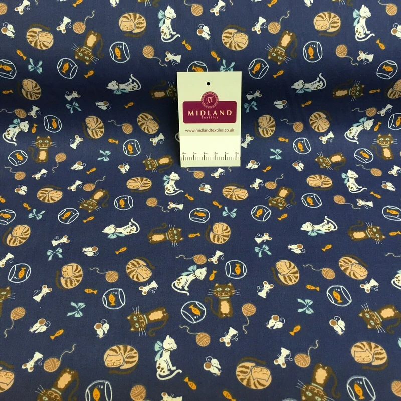 Cat and Mouse Poly Cotton Craft Fabric, 110 cm Wide, M1446