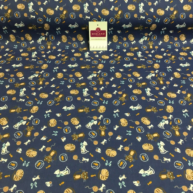 Cat and Mouse Poly Cotton Craft Fabric, 110 cm Wide, M1446
