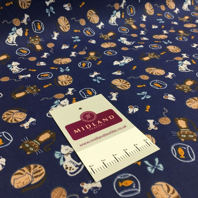 Cat and Mouse Poly Cotton Craft Fabric, 110 cm Wide, M1446