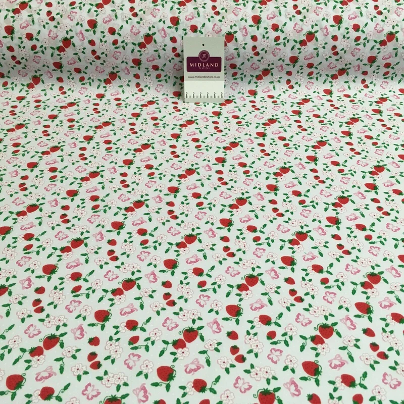 Floral Strawberry butterfly polycotton craft Fabric M1447 Mtex
