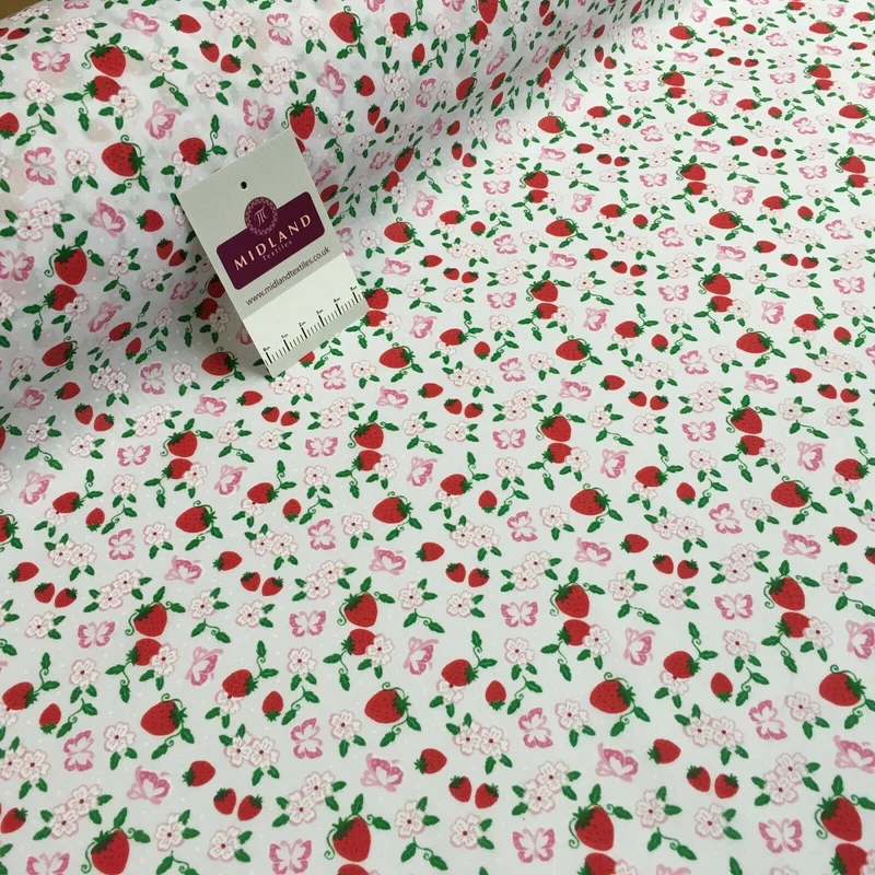 Floral Strawberry butterfly polycotton craft Fabric M1447 Mtex