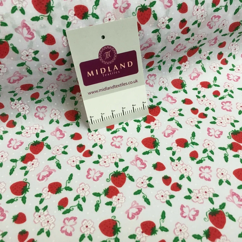 Floral Strawberry butterfly polycotton craft Fabric M1447 Mtex