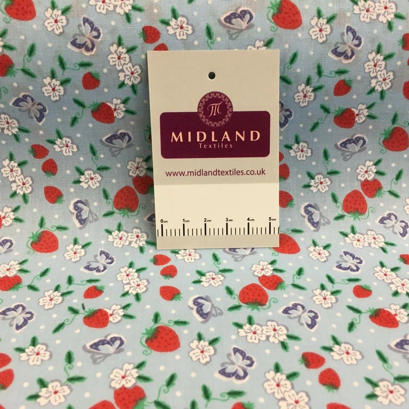 Floral Strawberry butterfly polycotton craft Fabric M1447 Mtex