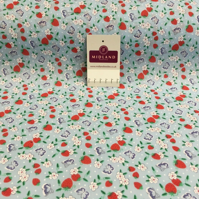 Floral Strawberry butterfly polycotton craft Fabric M1447 Mtex