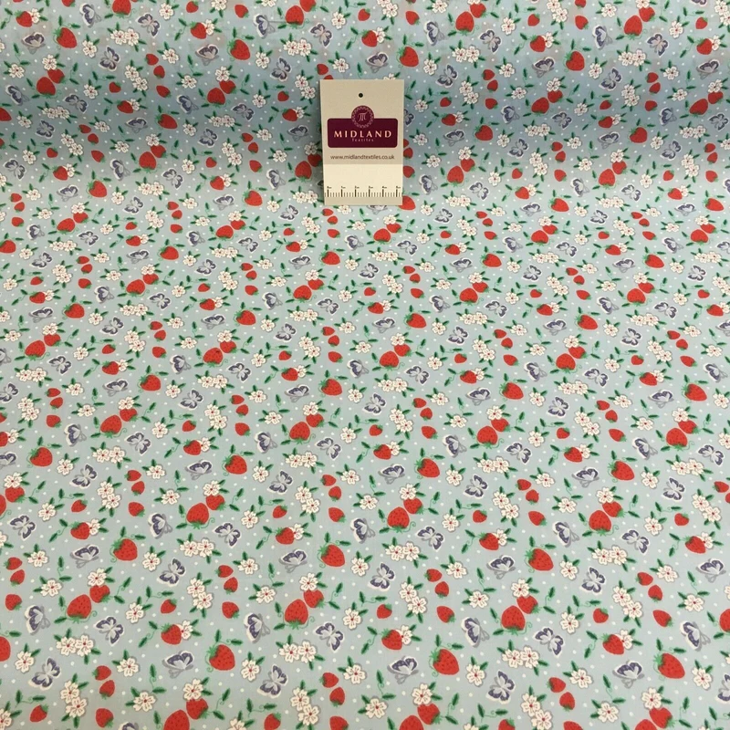 Floral Strawberry butterfly polycotton craft Fabric M1447 Mtex