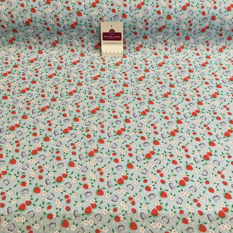 Floral Strawberry butterfly polycotton craft Fabric M1447 Mtex