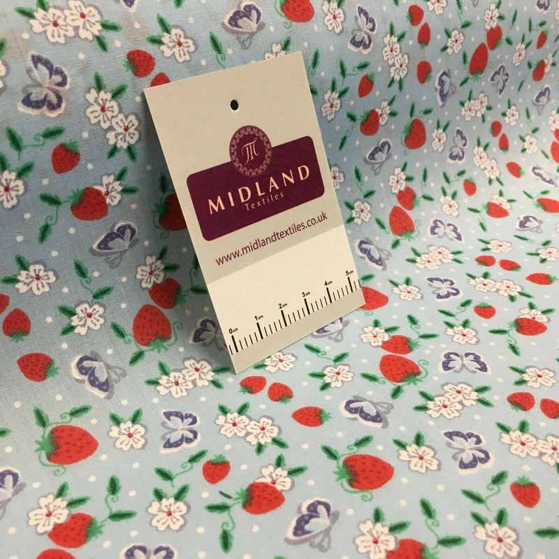 Floral Strawberry butterfly polycotton craft Fabric M1447 Mtex