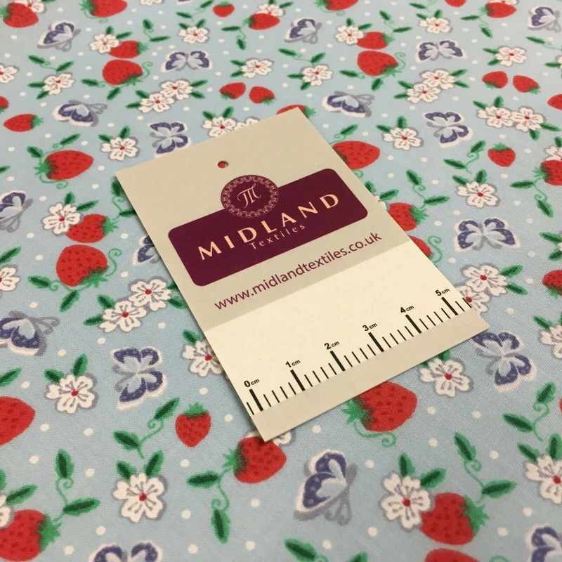 Floral Strawberry butterfly polycotton craft Fabric M1447 Mtex
