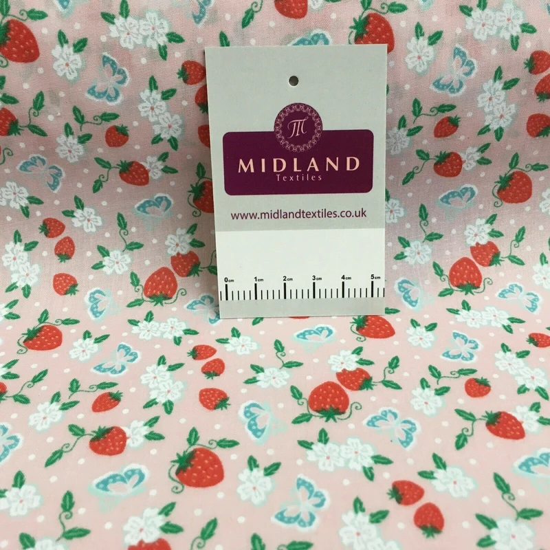 Floral Strawberry butterfly polycotton craft Fabric M1447 Mtex