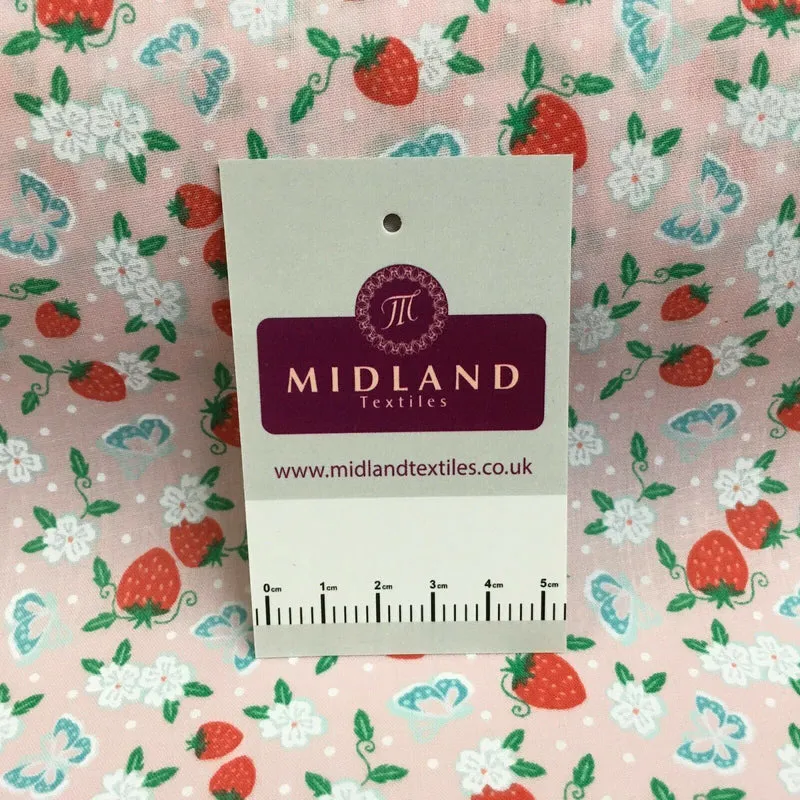 Floral Strawberry butterfly polycotton craft Fabric M1447 Mtex