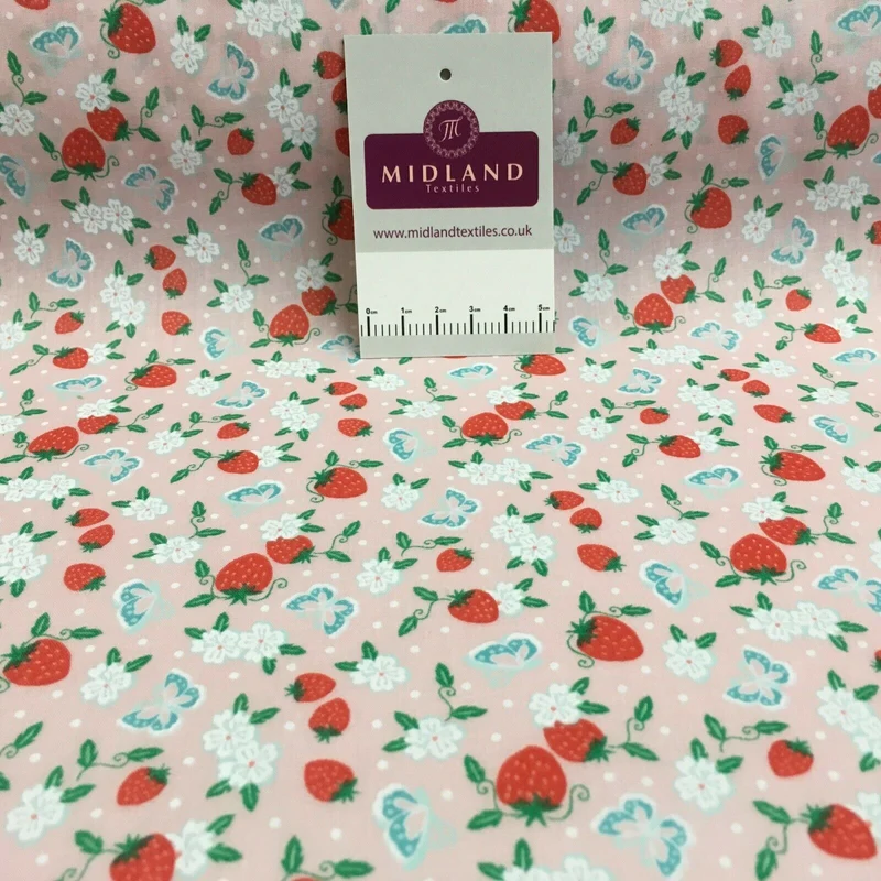 Floral Strawberry butterfly polycotton craft Fabric M1447 Mtex