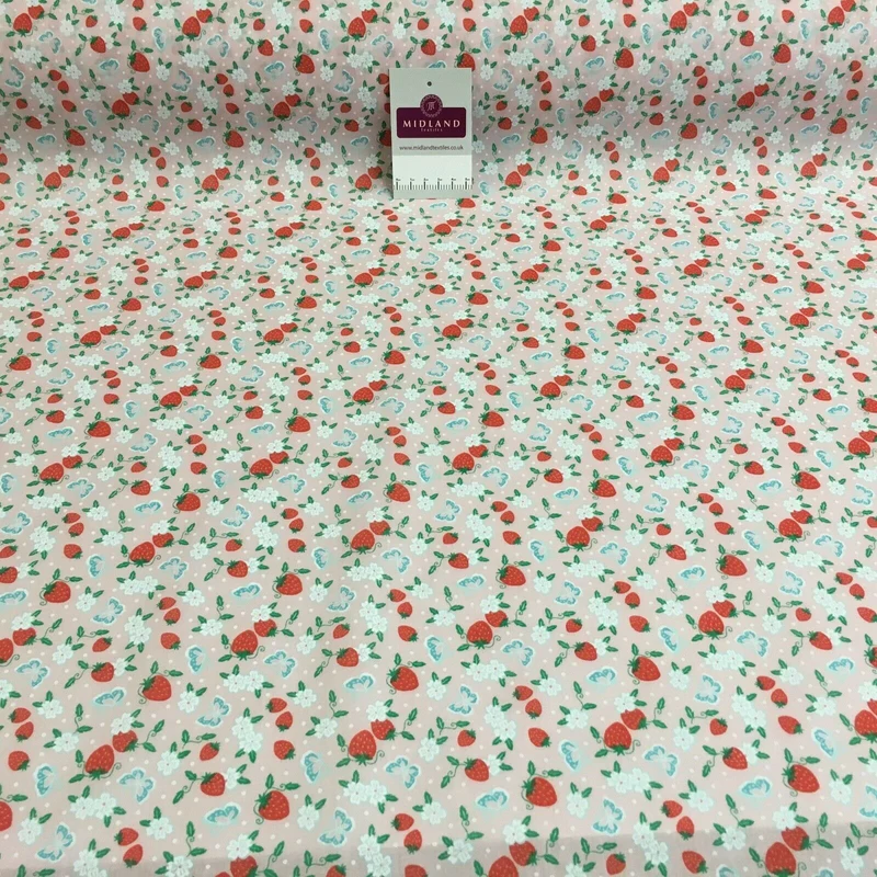 Floral Strawberry butterfly polycotton craft Fabric M1447 Mtex