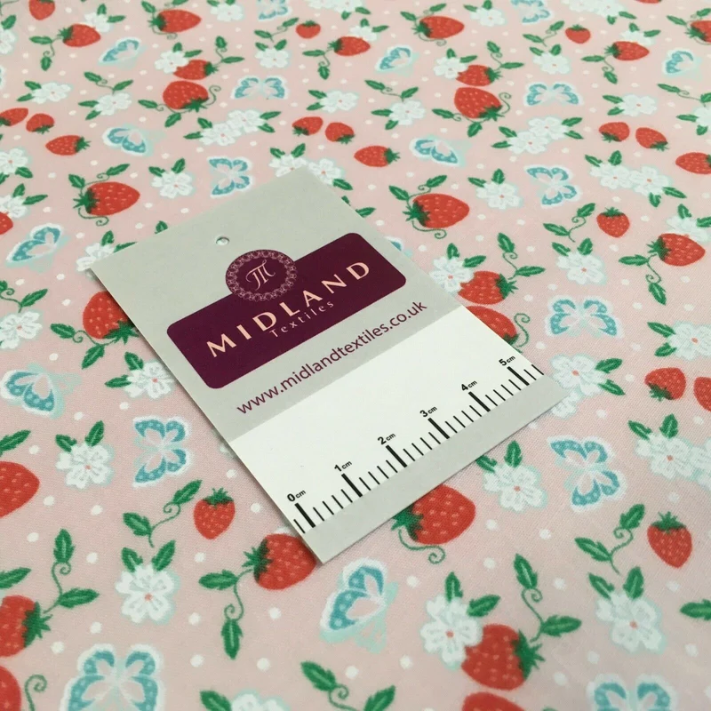 Floral Strawberry butterfly polycotton craft Fabric M1447 Mtex
