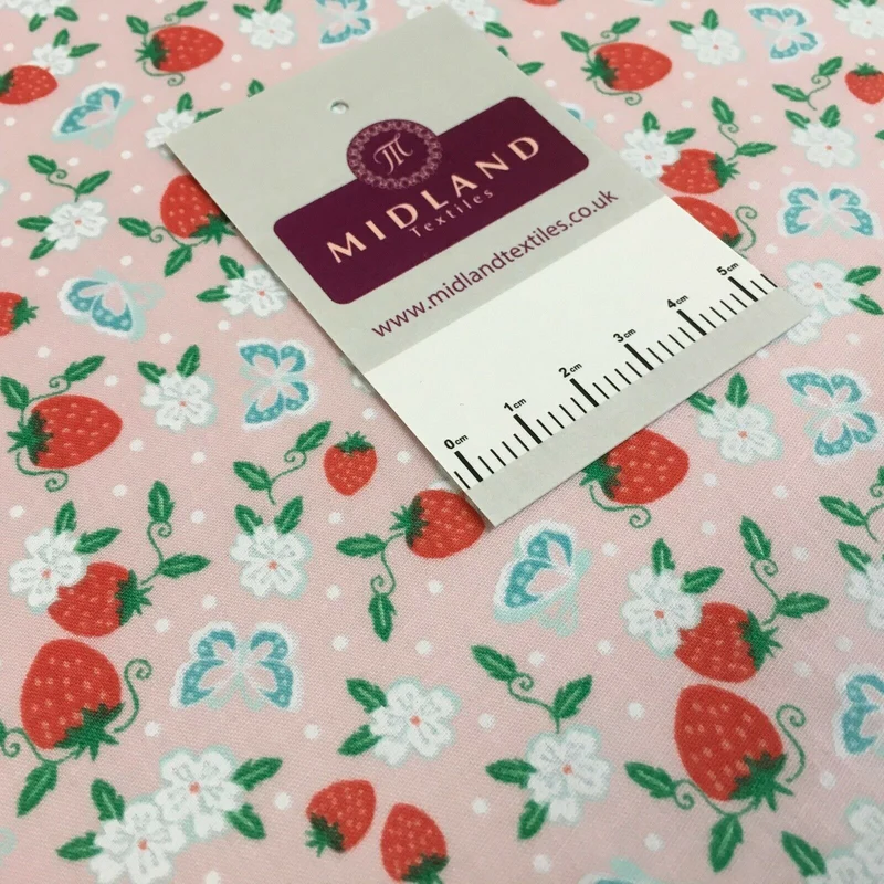 Floral Strawberry butterfly polycotton craft Fabric M1447 Mtex