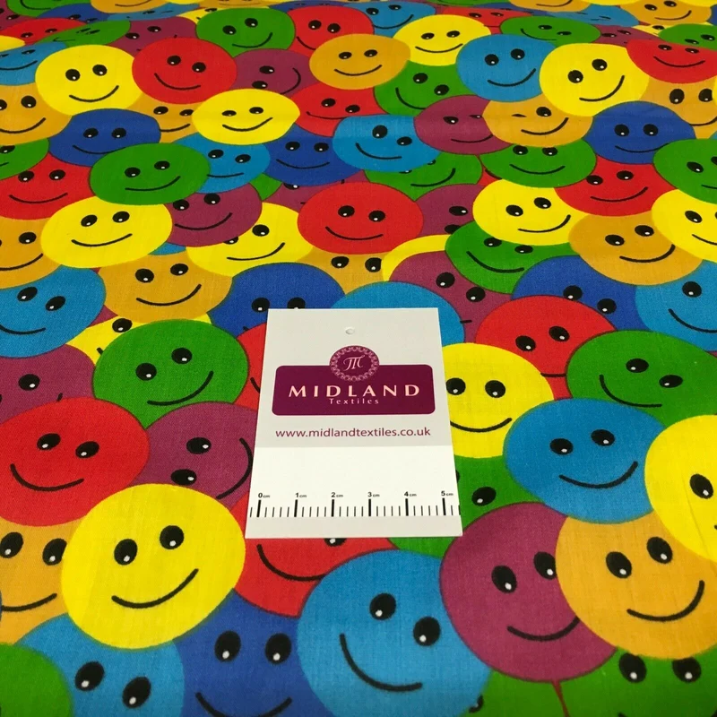 Rainbow Smiley Face Emoji Printed Polycotton Mask Fabric 110 cm MD1516 Mtex