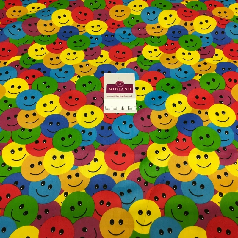 Rainbow Smiley Face Emoji Printed Polycotton Mask Fabric 110 cm MD1516 Mtex