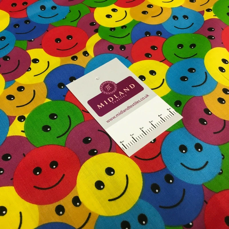 Rainbow Smiley Face Emoji Printed Polycotton Mask Fabric 110 cm MD1516 Mtex