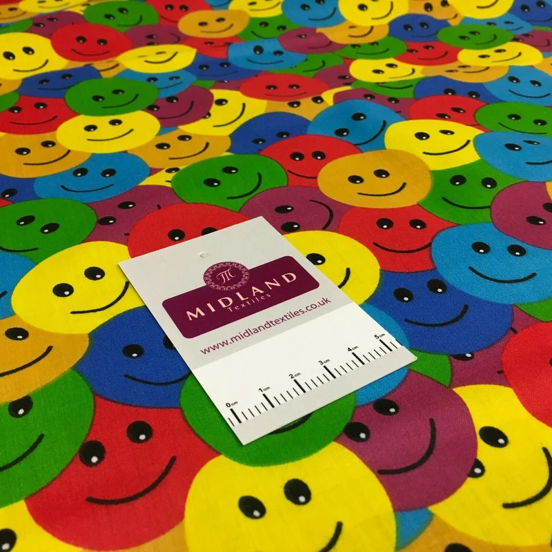 Rainbow Smiley Face Emoji Printed Polycotton Mask Fabric 110 cm MD1516 Mtex