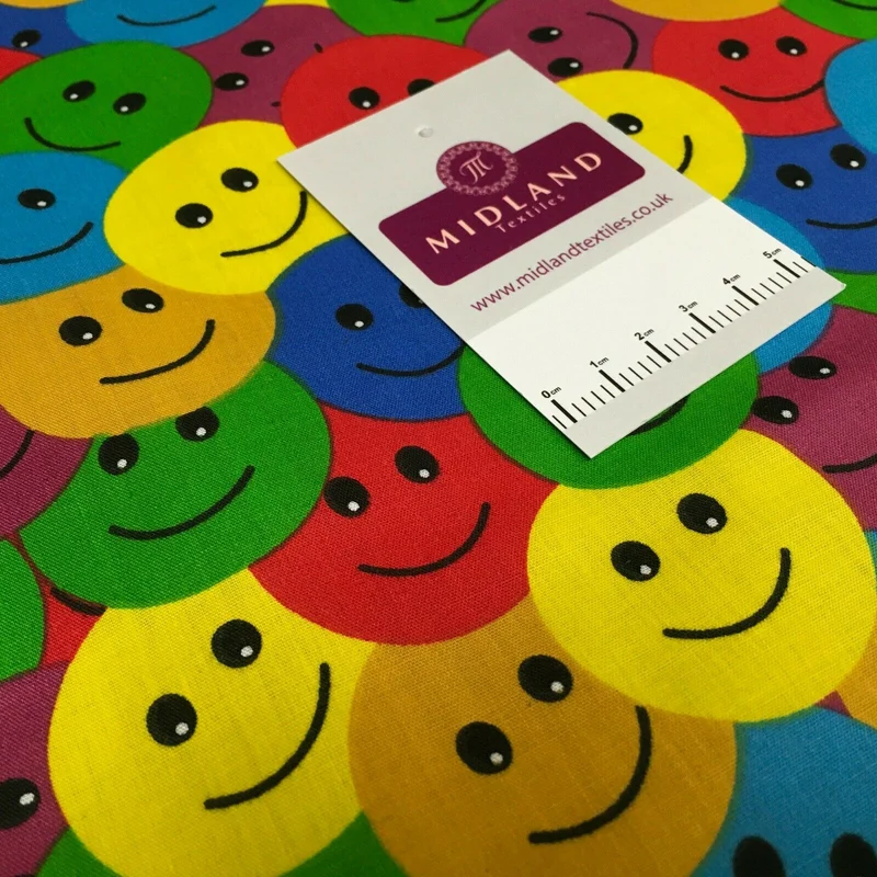 Rainbow Smiley Face Emoji Printed Polycotton Mask Fabric 110 cm MD1516 Mtex