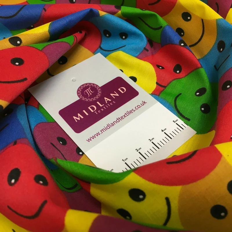 Rainbow Smiley Face Emoji Printed Polycotton Mask Fabric 110 cm MD1516 Mtex