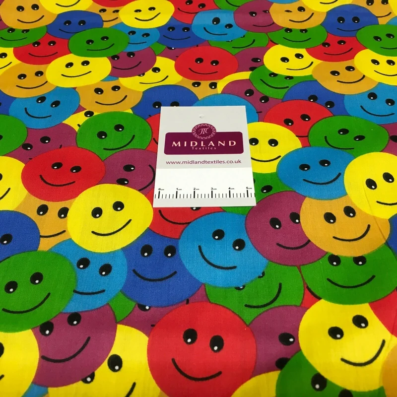 Rainbow Smiley Face Emoji Printed Polycotton Mask Fabric 110 cm MD1516 Mtex