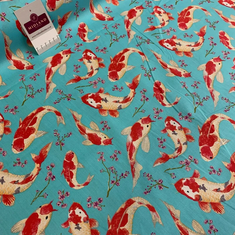 Koi Carp Fish printed cotton poplin craft mask Fabric MD1476