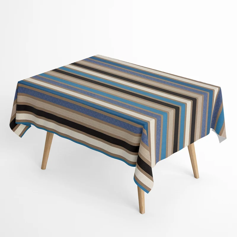 Jacquard Tischdecke beschichtete Baumwolle 160 cm Breite CARAVAGIO AZUR blaue Streifen eckig rund oval