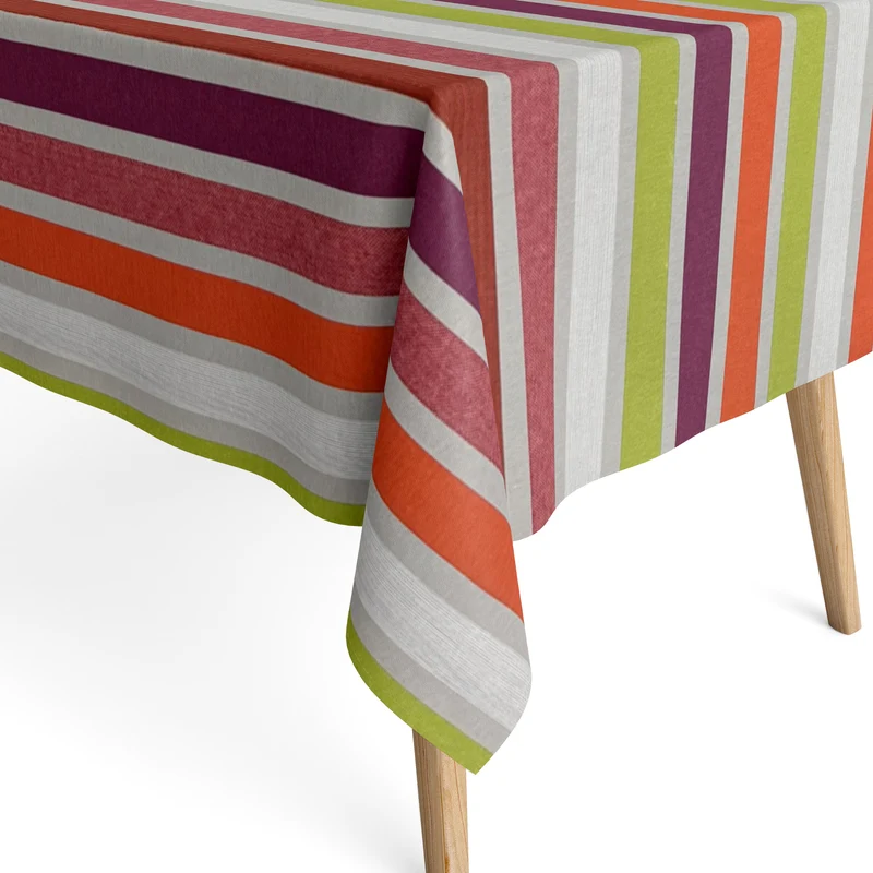 Jacquard Tischdecke aus beschichteter Baumwolle mit Fleckenschutz CARAVAGIO MULTI bunte Streifen eckig rund oval