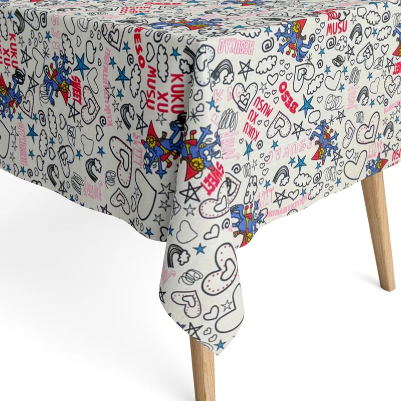 Jacquard Tischdecke aus beschichteter Baumwolle mit Fleckenschutz KUKUXUMUSU 08 Comic eckig rund oval