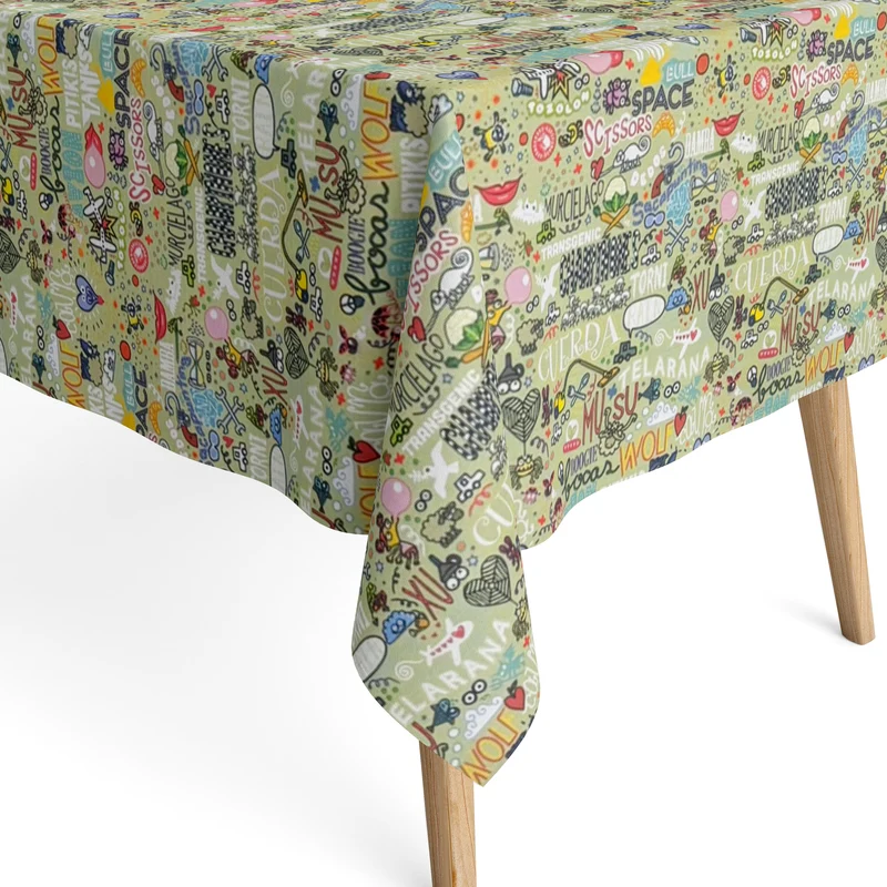 Jacquard Tischdecke aus beschichteter Baumwolle mit Fleckenschutz KUKUXUMUSU 07 Comic eckig rund oval
