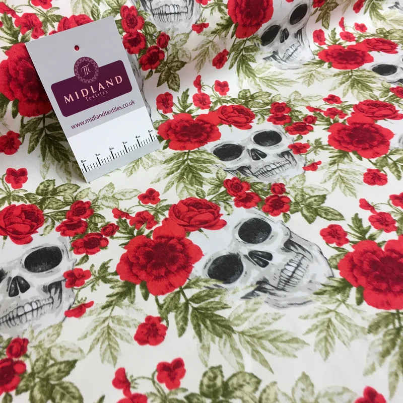 Halloween Skull and roses printed 100% cotton poplin craft mask Fabric 110 cm MD1395 Mtex