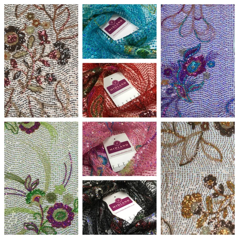 Floral sequin net mesh wedding dress Fabric 127 cm M1384 Mtex