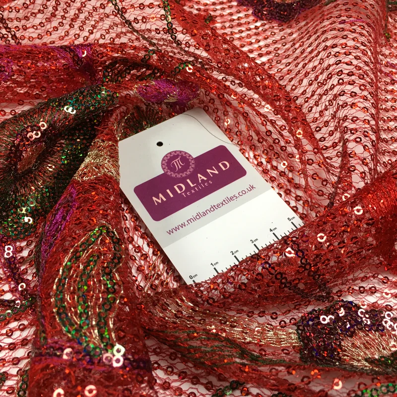 Floral sequin net mesh wedding dress Fabric 127 cm M1384 Mtex