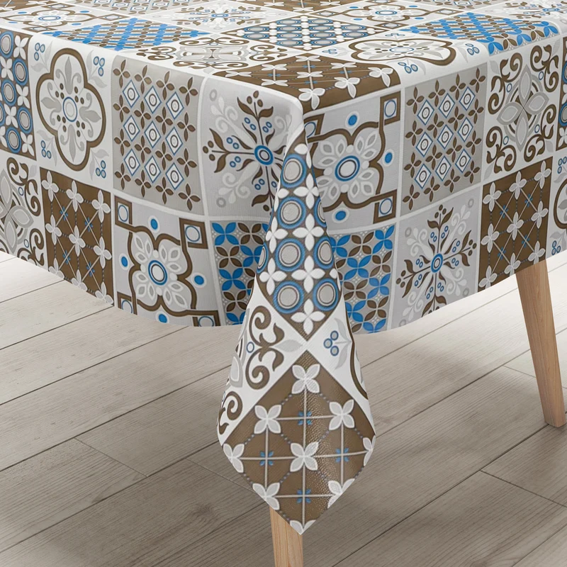 Wachstuch Tischdecke C141088 Mosaik blau braun Fliesen Portugal eckig rund oval