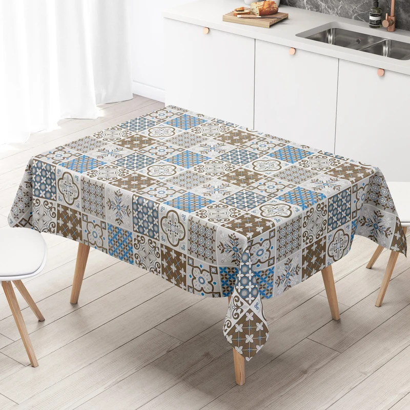 Wachstuch Tischdecke C141088 Mosaik blau braun Fliesen Portugal eckig rund oval
