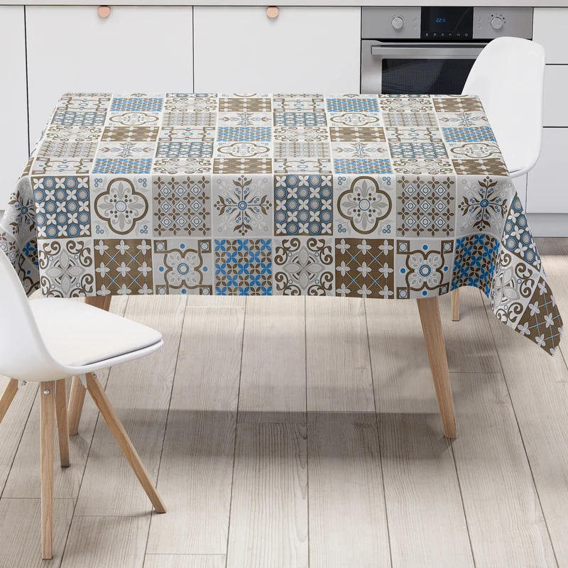 Wachstuch Tischdecke C141088 Mosaik blau braun Fliesen Portugal eckig rund oval