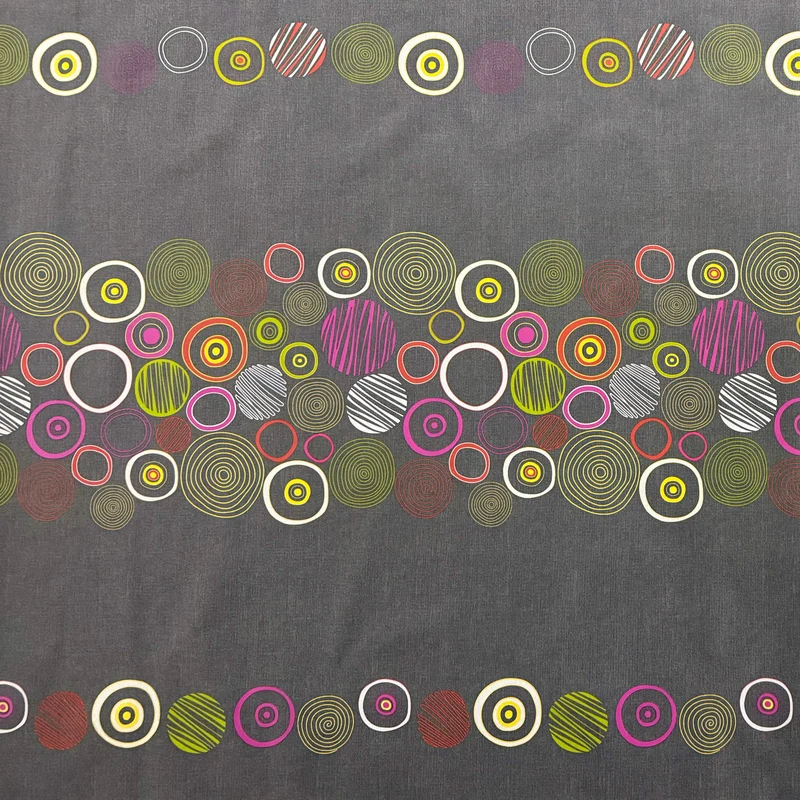 Jacquard Tischdecke aus beschichteter Baumwolle mit Fleckenschutz DUNE24 grau bunte Kreise Linien eckig rund oval