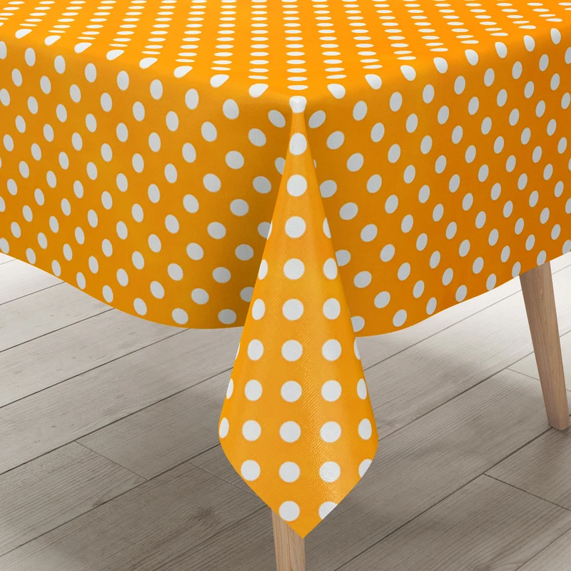 Wachstuch Tischdecke 01288-22 weiße Punkte auf orange Polka Dots eckig rund oval