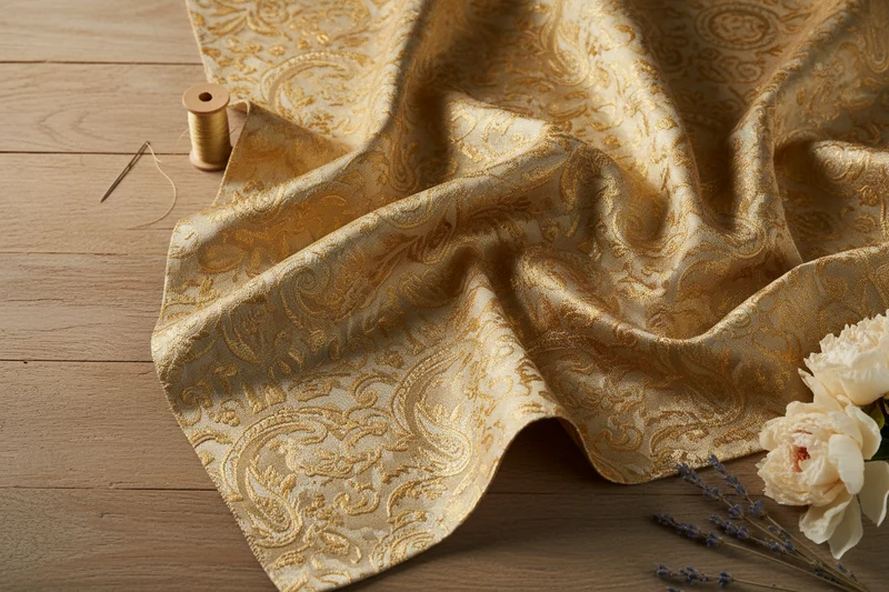 Ornamental paisley gold metallic print Indian banarsi Brocade fabric M1537 Mtex